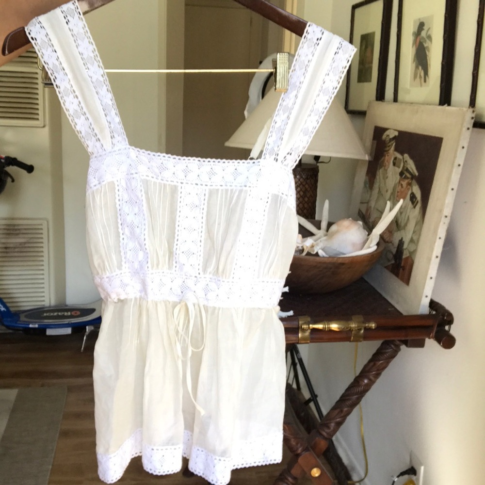 Vintage BOHEMIAN silk cotton voile lacy camisole